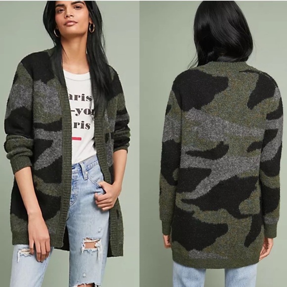 Moth Sweaters - ANTHROPOLOGIE MOTH Camo Knit Open Front Cardigan Size Medium